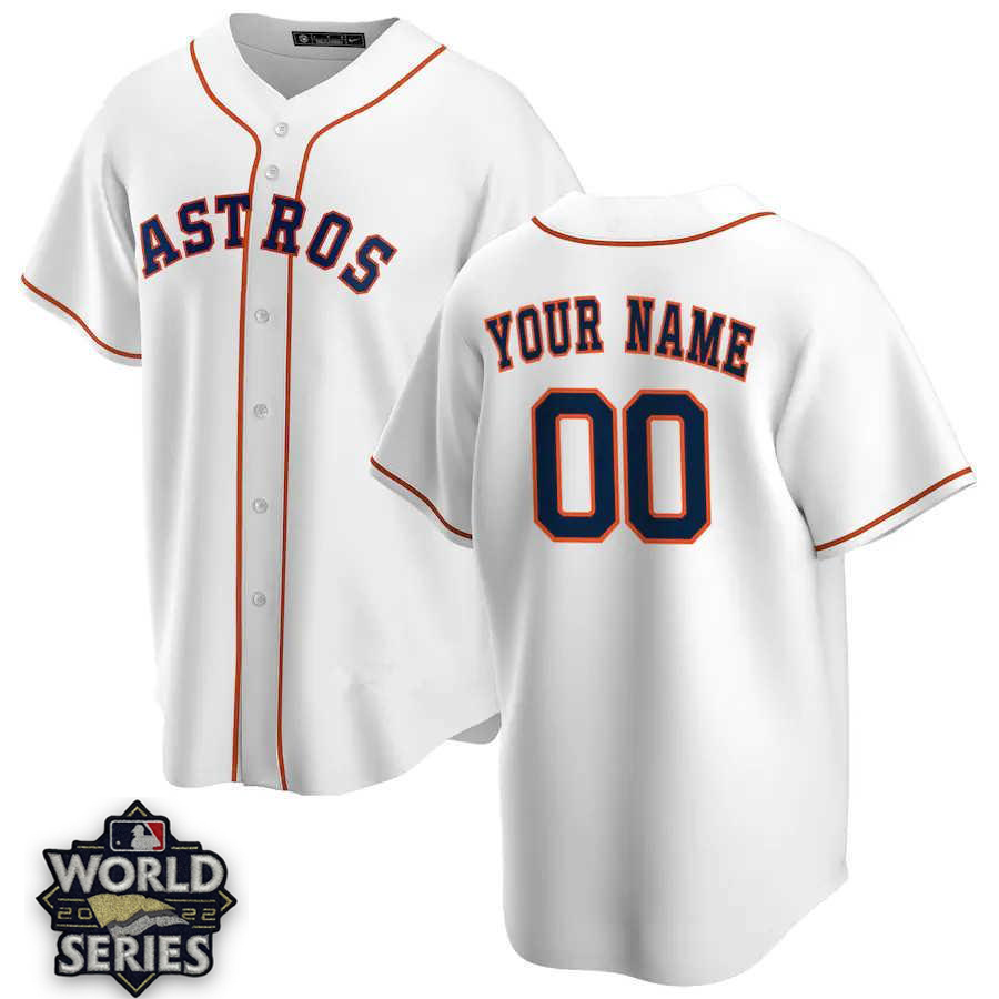 MLB Men Houston Astros Nike White Home with 2022 MLB World Series Patch Replica Custom Jersey
